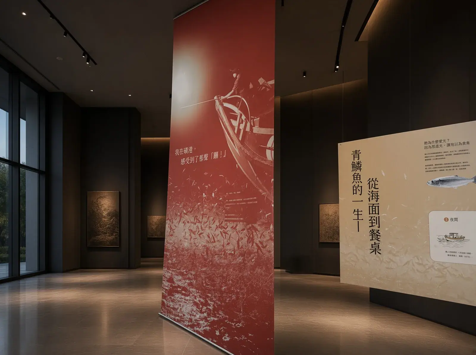 金山區漁會磺火拾光互動常設展 「從海面到餐桌」與「青鱗魚的一生」紅色立牌|好心地文創