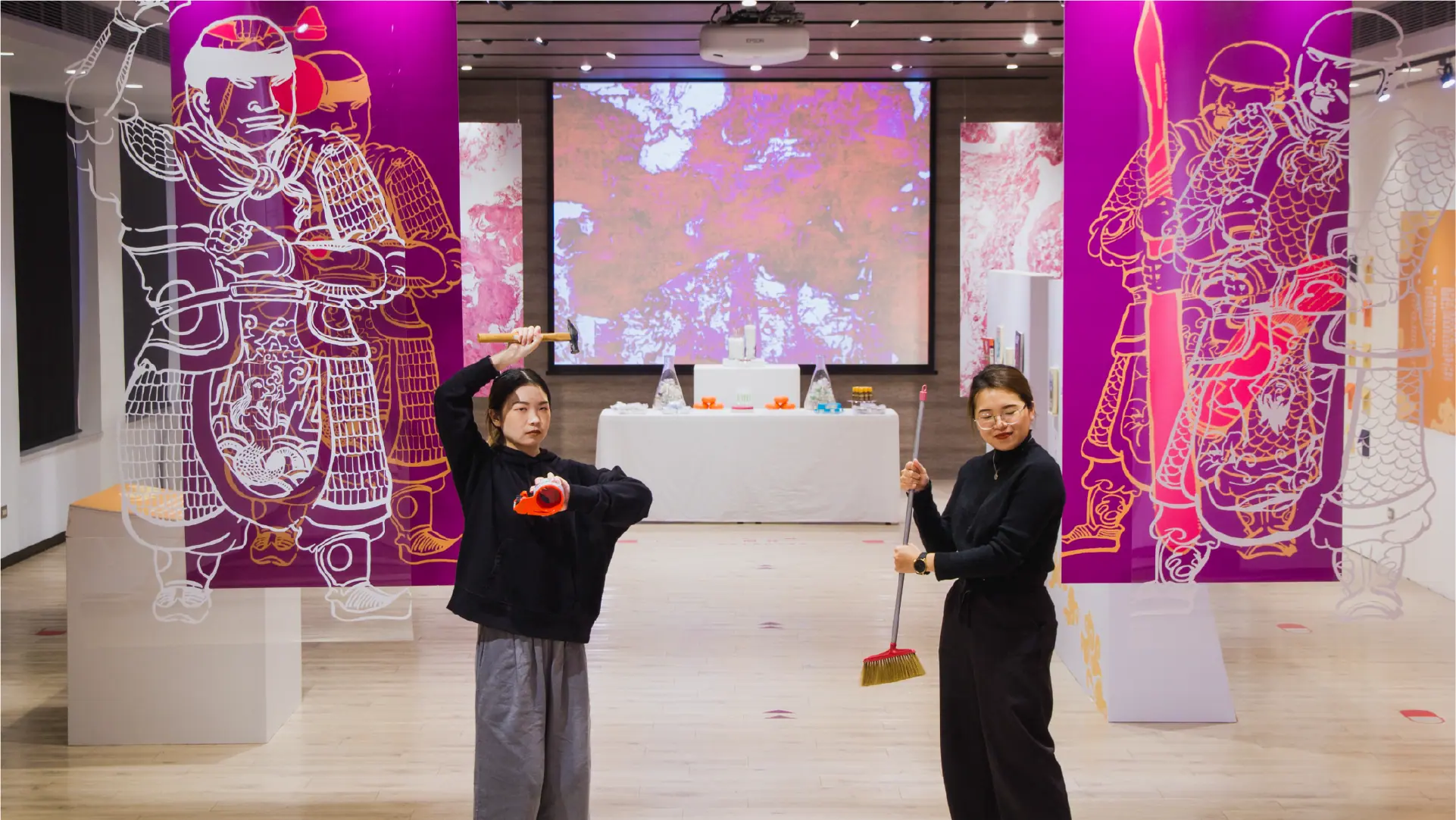 Interactive performance at the Sincere Faith Heals exhibition, performers reenacting the medicine-lot ritual