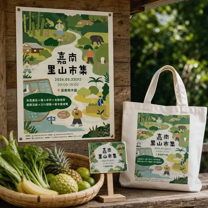 嘉南里山市集 攤位文宣應用示意｜好心地文創