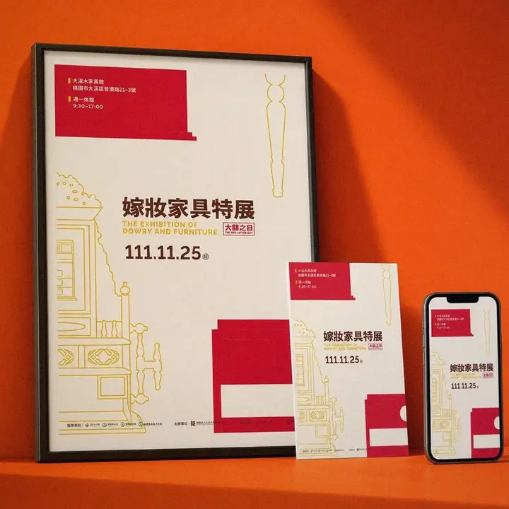 大溪木藝生態博物館「大囍之日－嫁妝家具特展」主視覺海報應用示意｜好心地文創