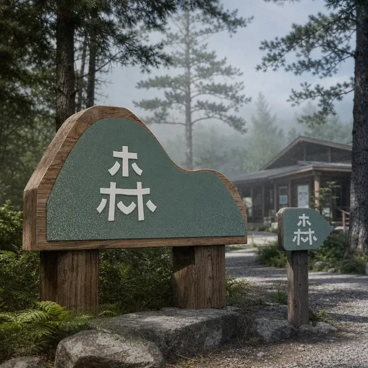 藤枝國家森林遊樂區入口意象木質招牌應用示意｜好心地文創